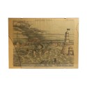 Dibujo de una vista grabada representando el hundimiento de un barco debido a un temporal